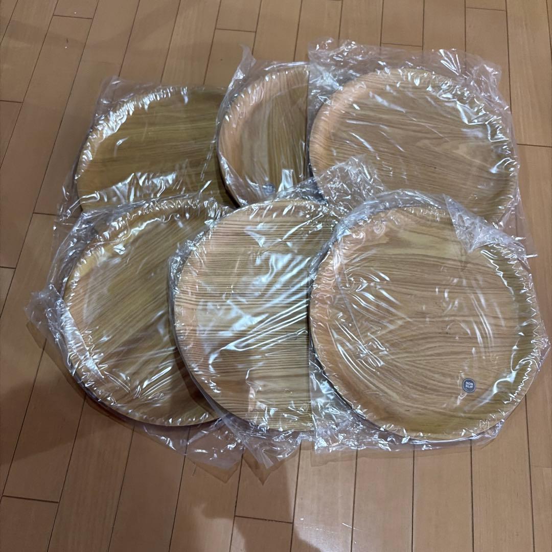 キントー　木製プレート 直径33cm 6枚セット　ラウンドトレー M