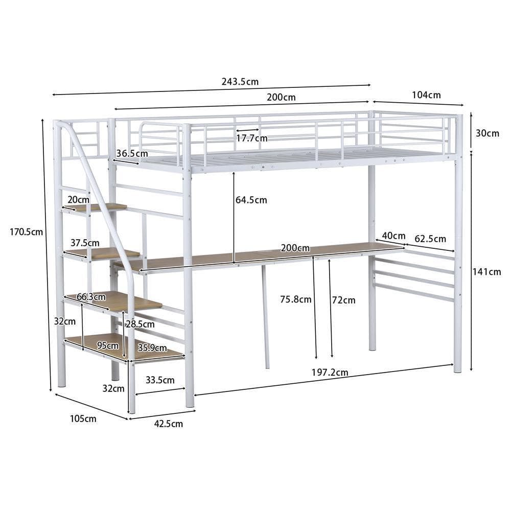 階段付きパイプベッド シングル コンセント付き収納子供ベッドスチール耐震ベッド