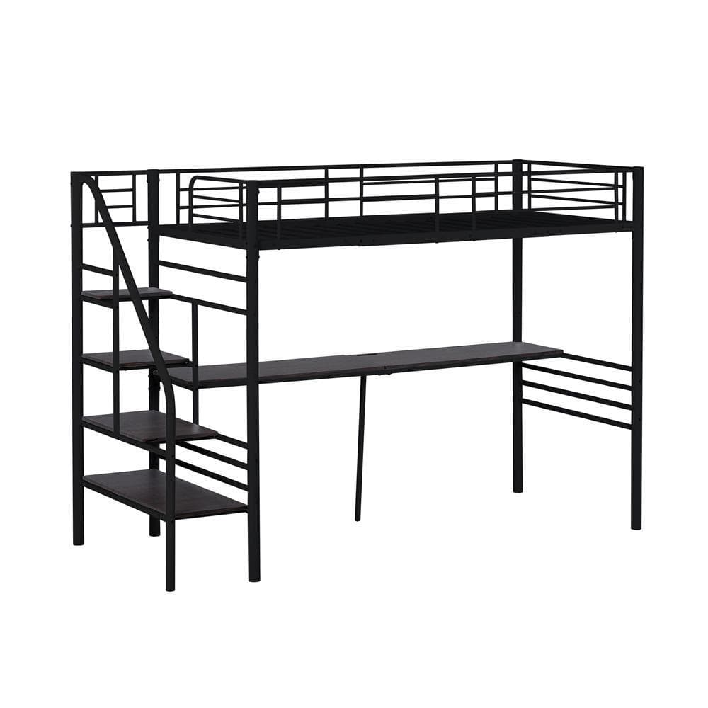 階段付きパイプベッド シングル コンセント付き収納子供ベッドスチール耐震ベッド