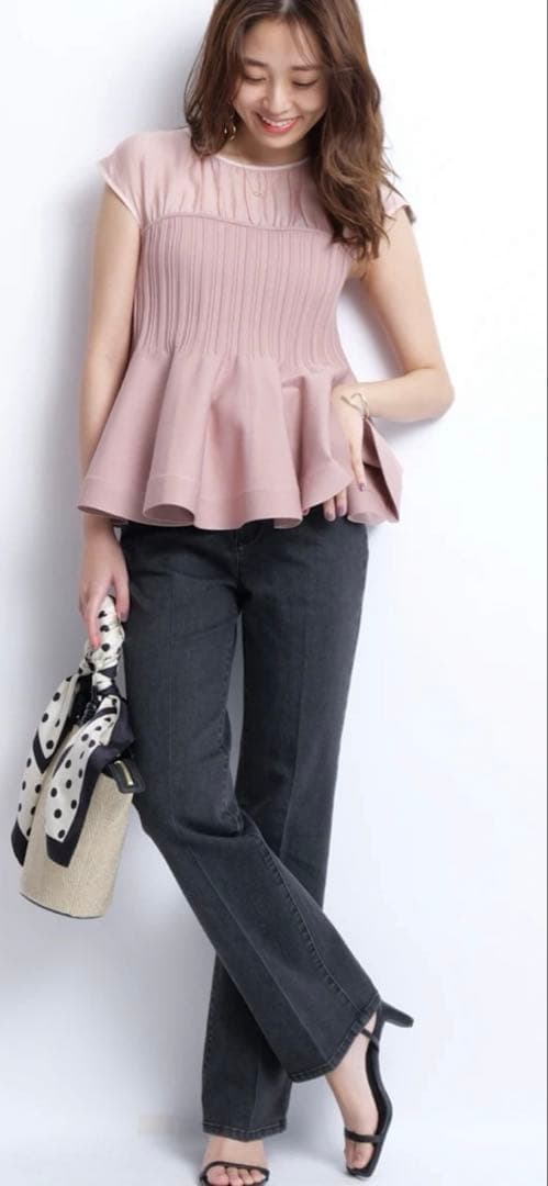 値下げ15%！ジャスグリッティ　フレンチブラウスレイヤードニット　ピンクトップス