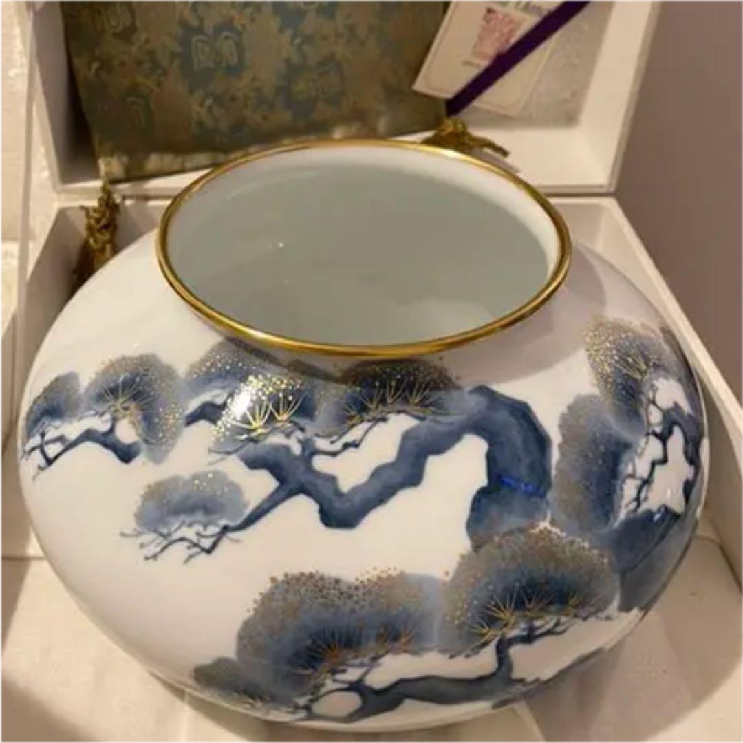 皇室御用達 大倉陶園 老松花生 松金彩