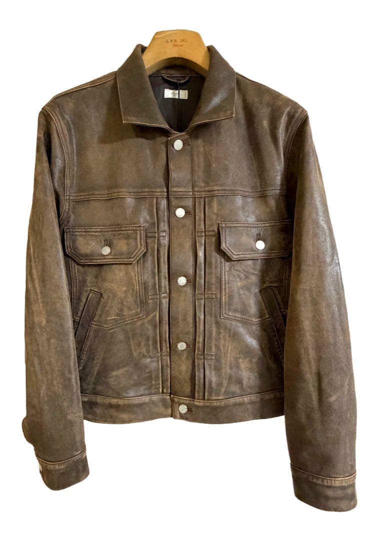 ジャケット・アウター YOKE Cracked Leather Trucker Jacket 1
