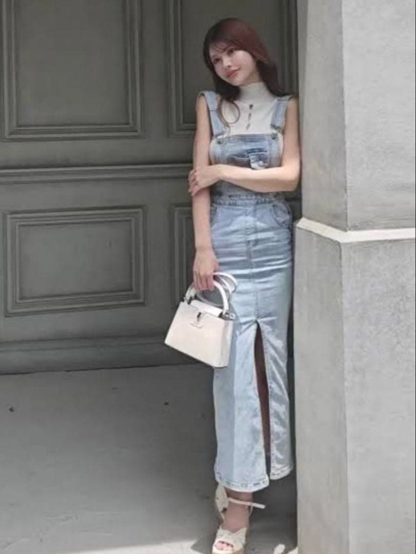 【試着のみ】Randy サスペンダーデニムロングスカート