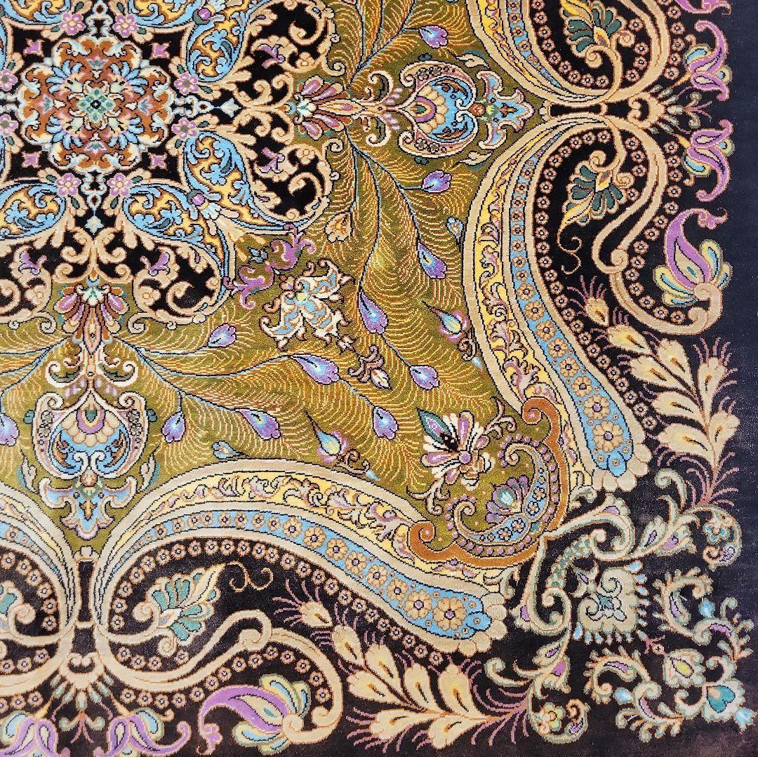 100x96cmペルシャ絨毯(877)クム産・絹・ギャッベ・シルク・じゅうたん