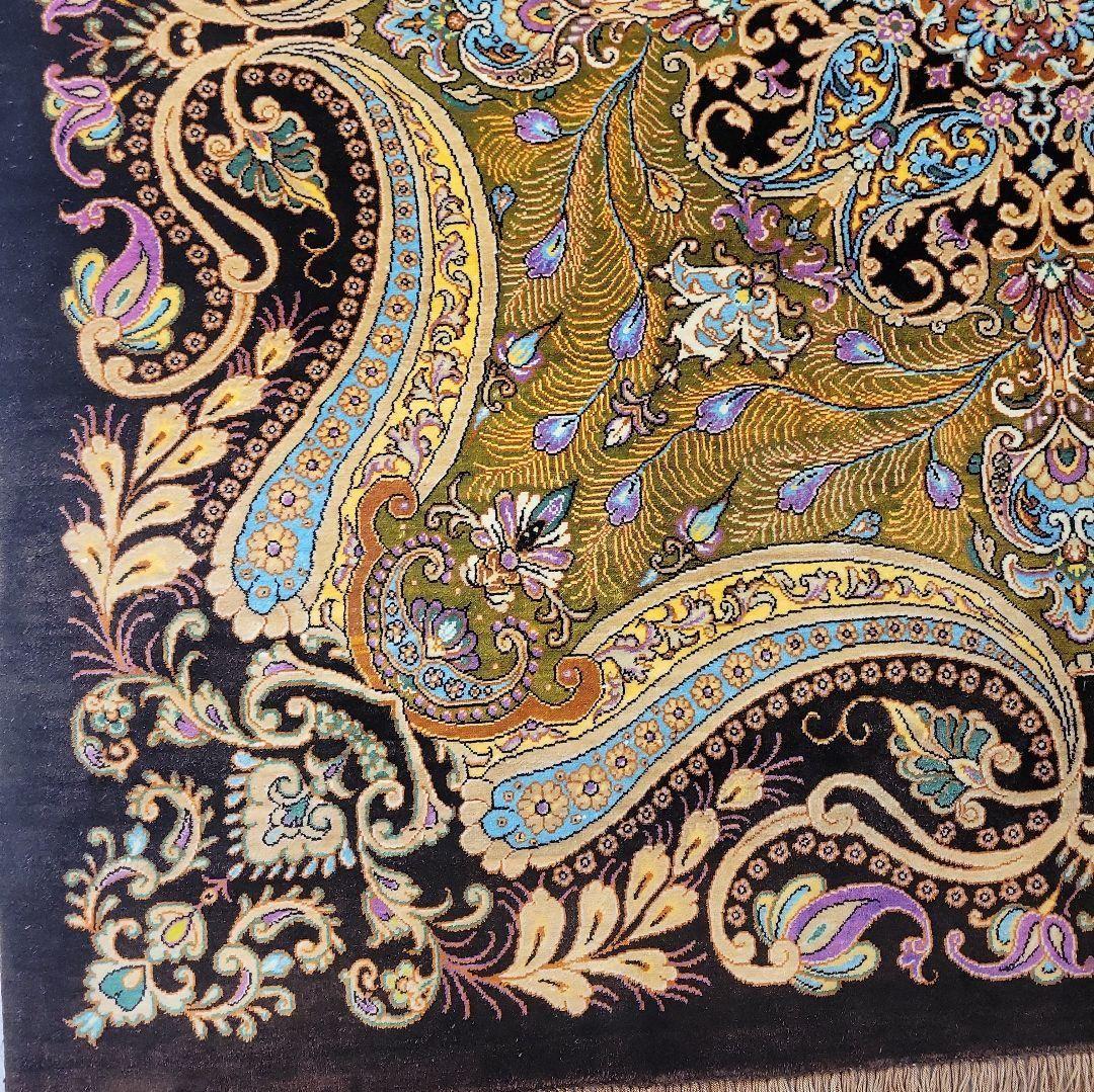 100x96cmペルシャ絨毯(877)クム産・絹・ギャッベ・シルク・じゅうたん