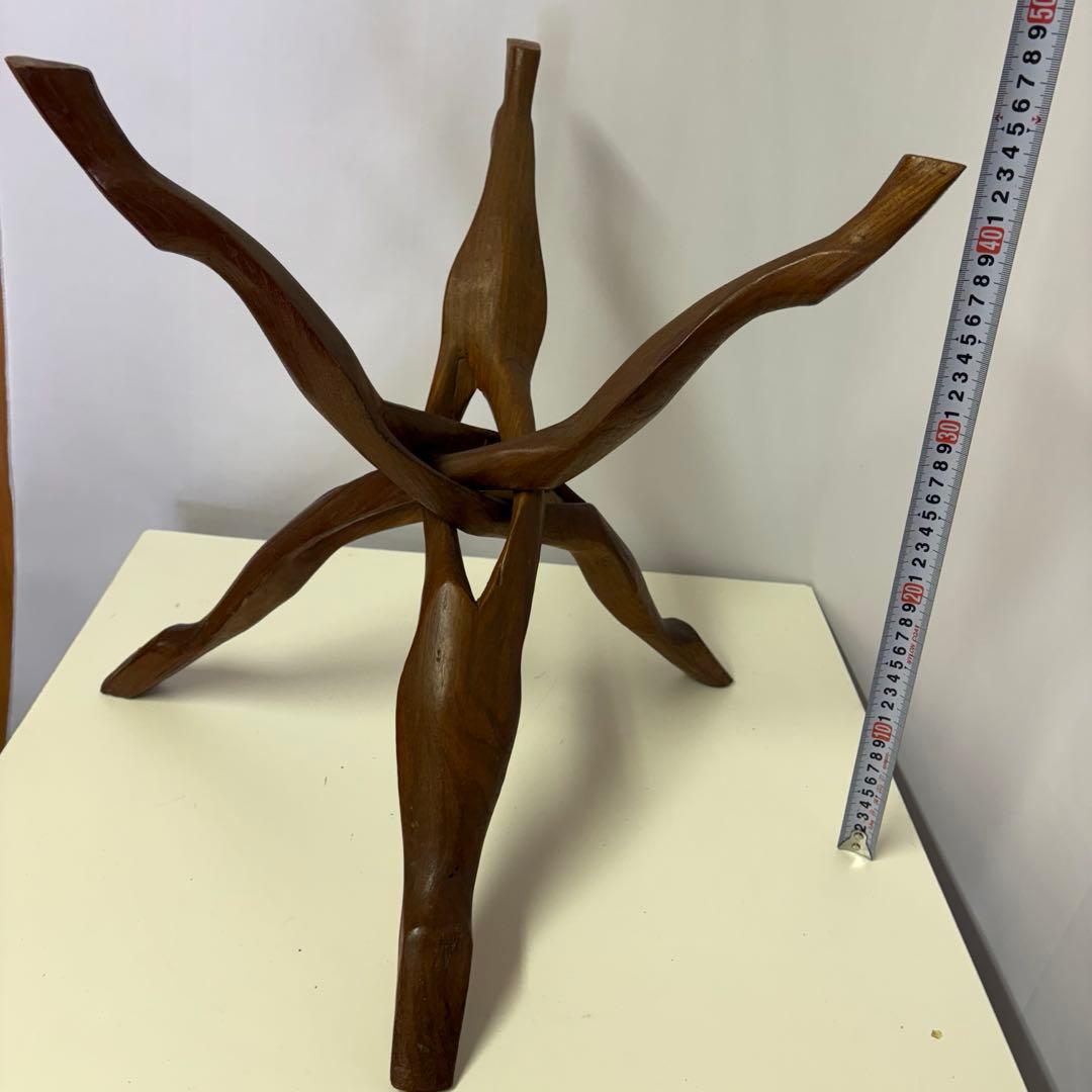 美品 ヴィンテージ 東インド 木彫り 折り畳み サイドテーブル