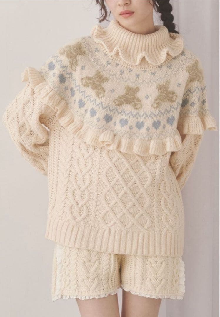 bear yoke knit tops アイボリー