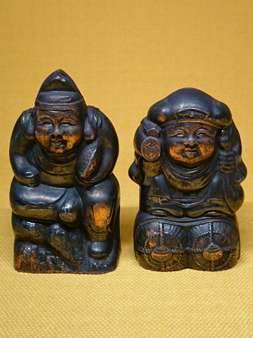 恵比寿　大黒天　金属　ブロンズ像　置物　インテリア　工芸品　美術品　A1523