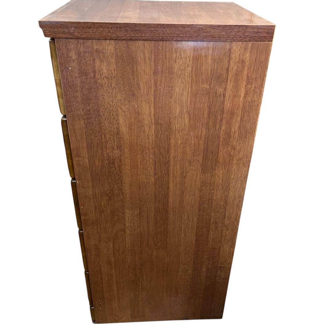 天然木 木製チェスト 5段 スリムタイプ 収納タンス ブラウン　整理タンス