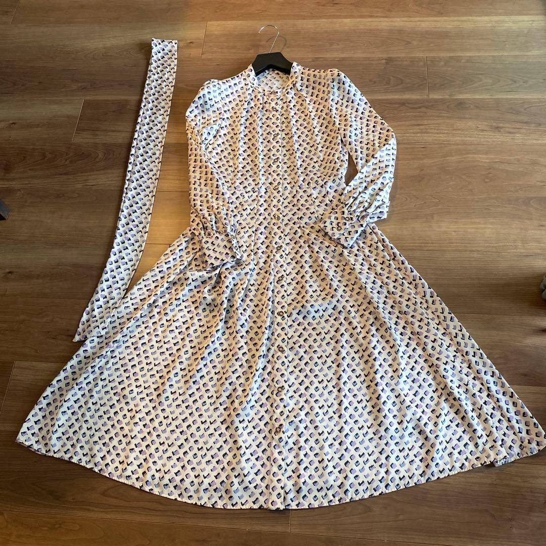 美品.アナイ幾何学模様の長袖ワンピース