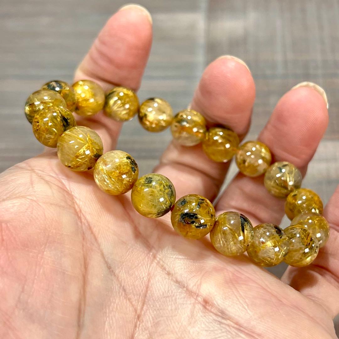 金運強　太陽放射ルチルブレスレット　ヘマタイト　ルチルクォーツ　2-12