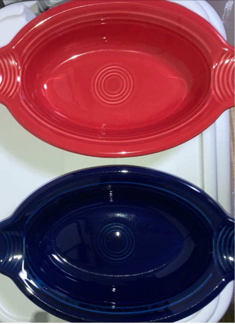 フィエスタ　オーバル　キャセロール　ネイビー　レッド　グラタン皿　無鉛　セット