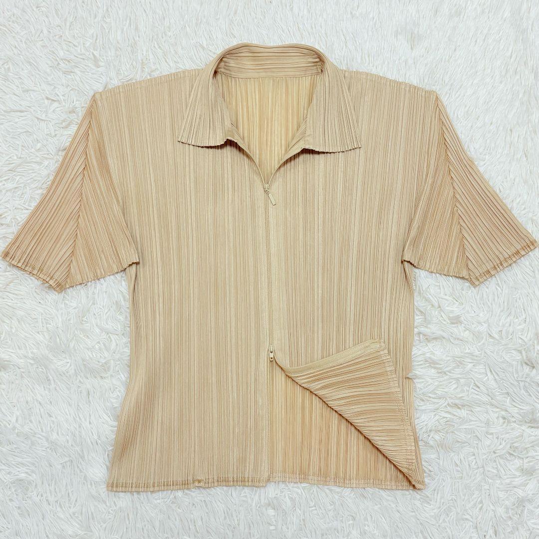 美品✨ プリーツプリーズ シャツ ジャケット ダブルジップ ベージュ