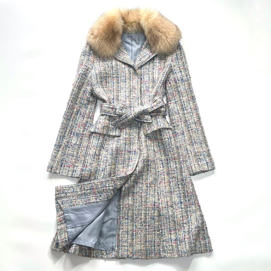 【美品】マテリア　MATERIA MILANO　ツイードコート　ブルーフォックス