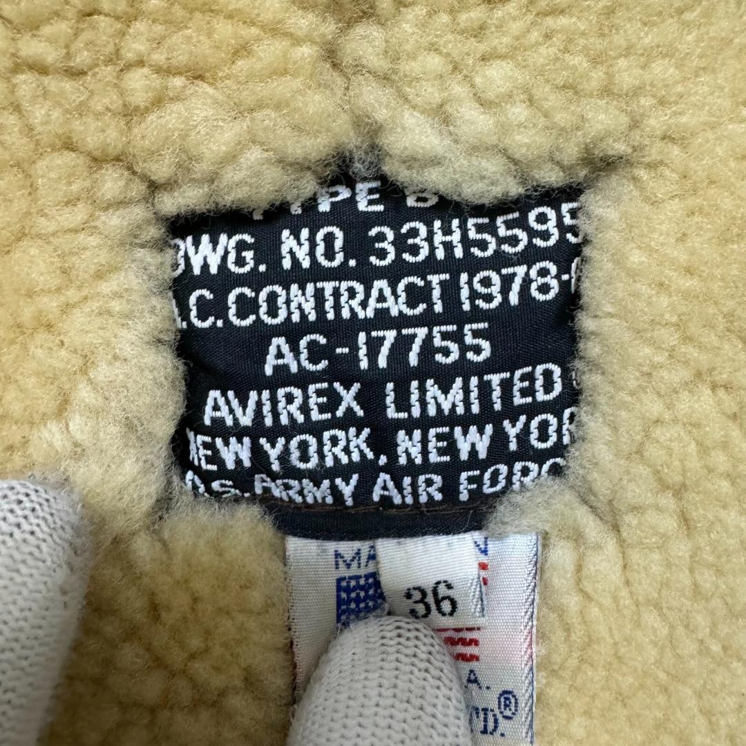 アヴィレックス　B-3 フライトジャケット　ムートン　ブラウン　36