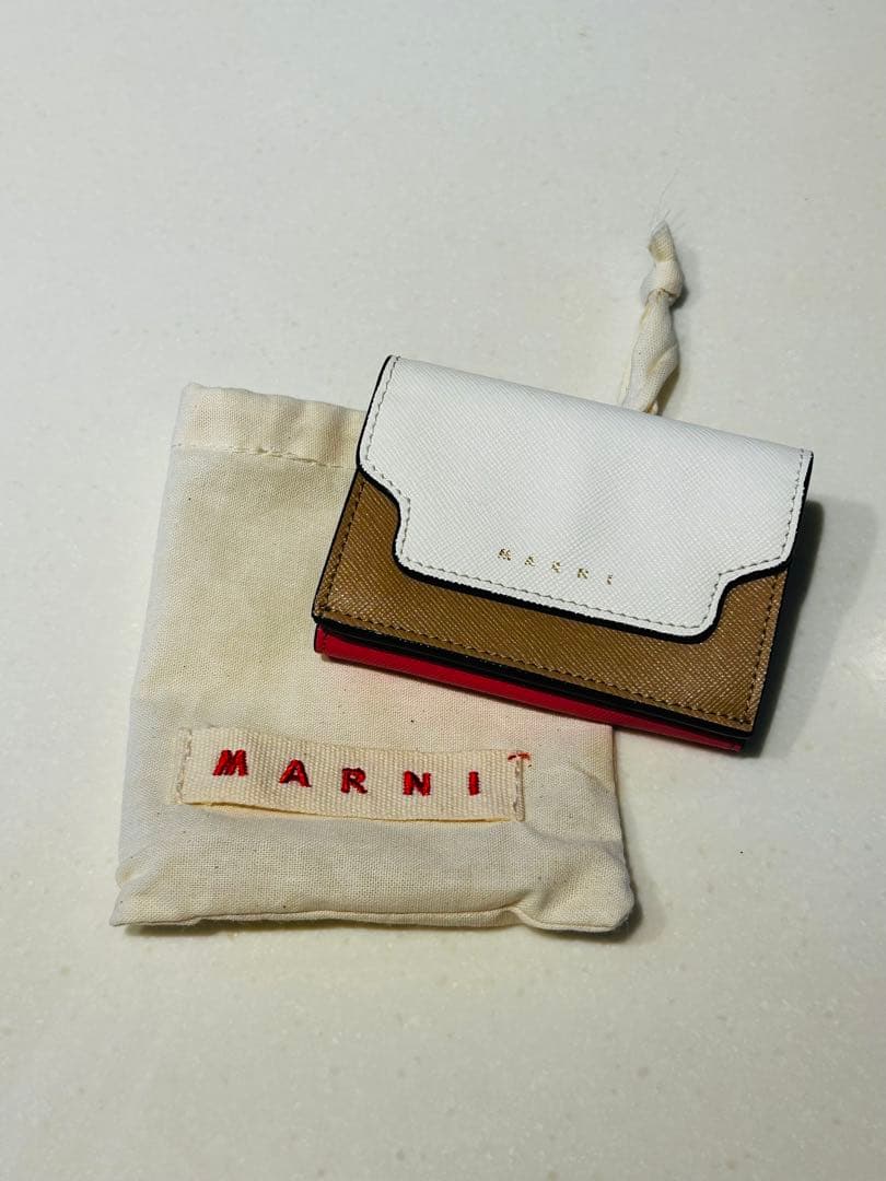 MARNI 三つ折り財布 ホワイト/ブラウン/ピンク