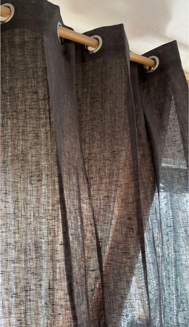 2枚 黒灰色の純リネンカーテン／145×260cm／光と影が映えるナチュラル素材