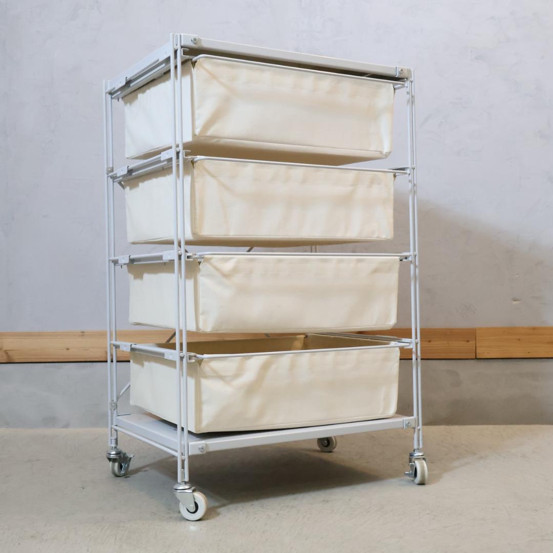 無印良品 MUJI スチール4段 帆布バスケット付き ユニットシェルフ チェスト