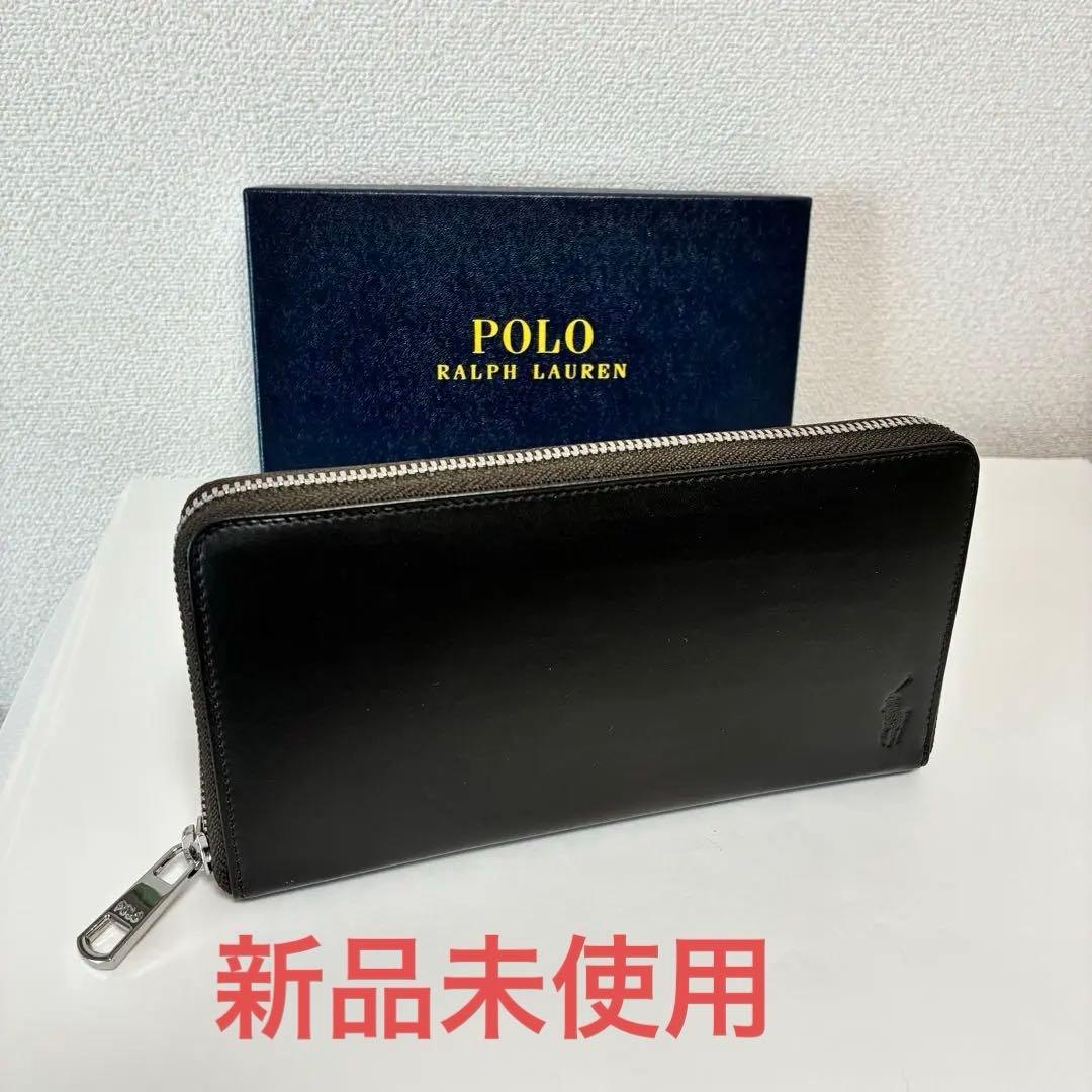 新品 ポロラルフローレン長財布 ラウンドジップ長財布　ダークブラウン
