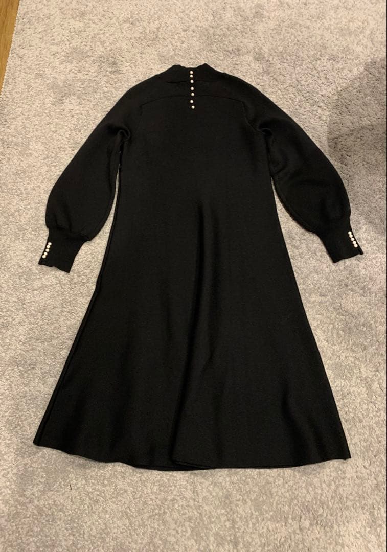 ANAYI ウールスムースAラインワンピースパール装飾黒36アナイ