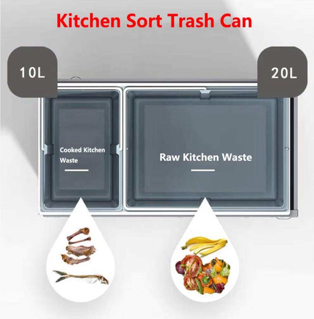 ふた付き二段式グレー引き出し式ゴミ箱