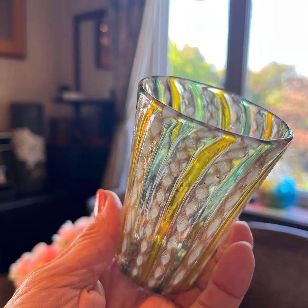 A1051 アンティーク　和ガラス　日本の工芸グラス　レースガラス