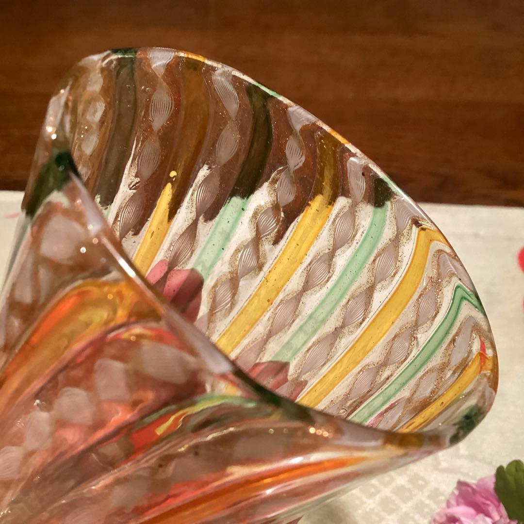 A1051 アンティーク　和ガラス　日本の工芸グラス　レースガラス