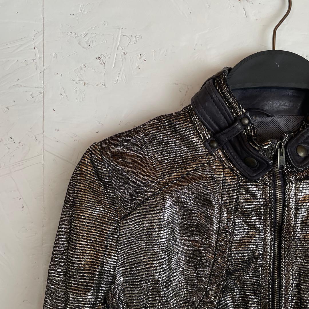 イタリア製【GIORGIO BRATO】ラメブルゾン　リアルレザー　44 シルク