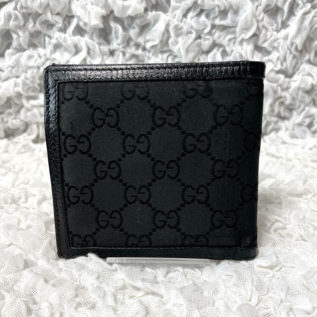 GUCCI ブラック GGパターン 二つ折り財布　グッチ　レザー　ナイロン