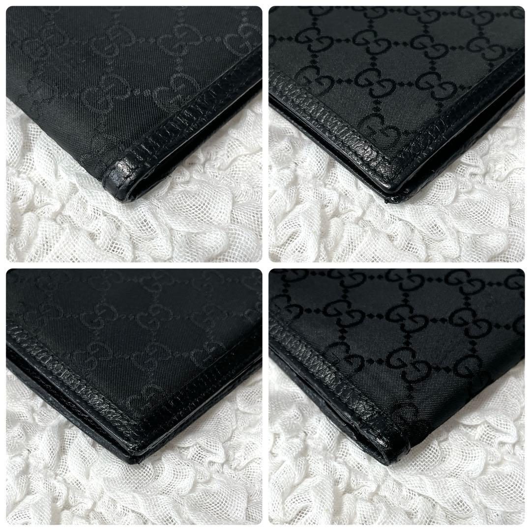 GUCCI ブラック GGパターン 二つ折り財布　グッチ　レザー　ナイロン