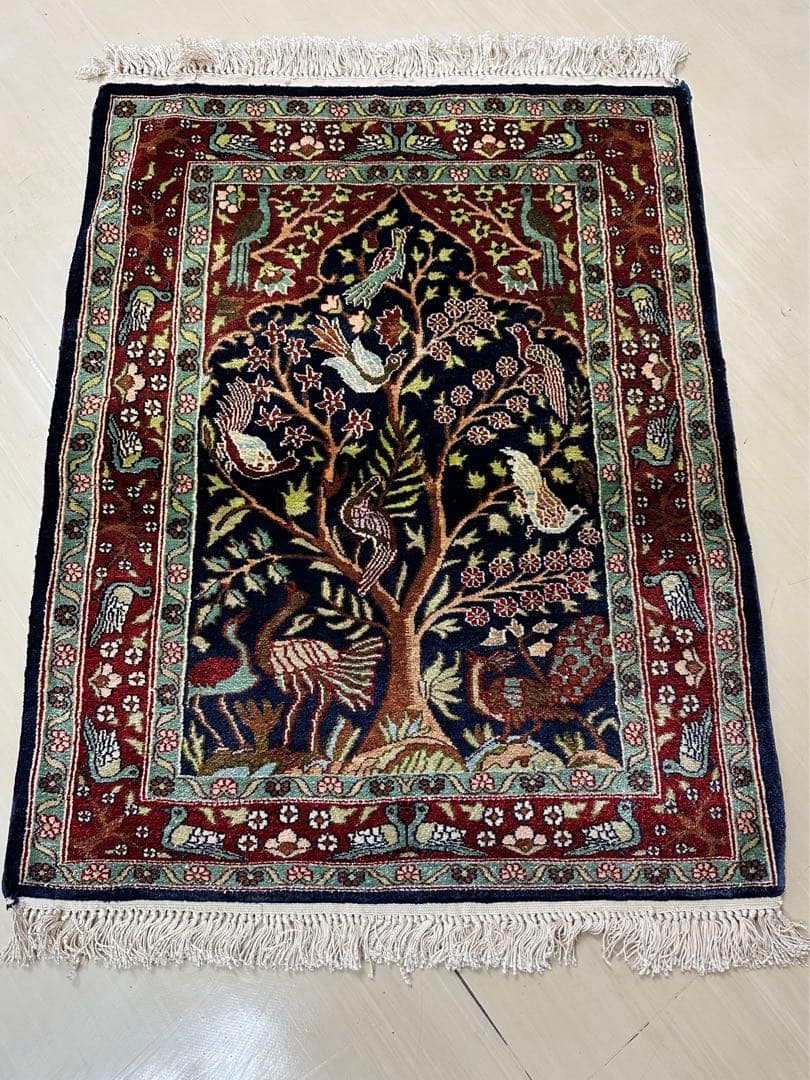 エジプト タペストリー シルク 鳥柄 手織り