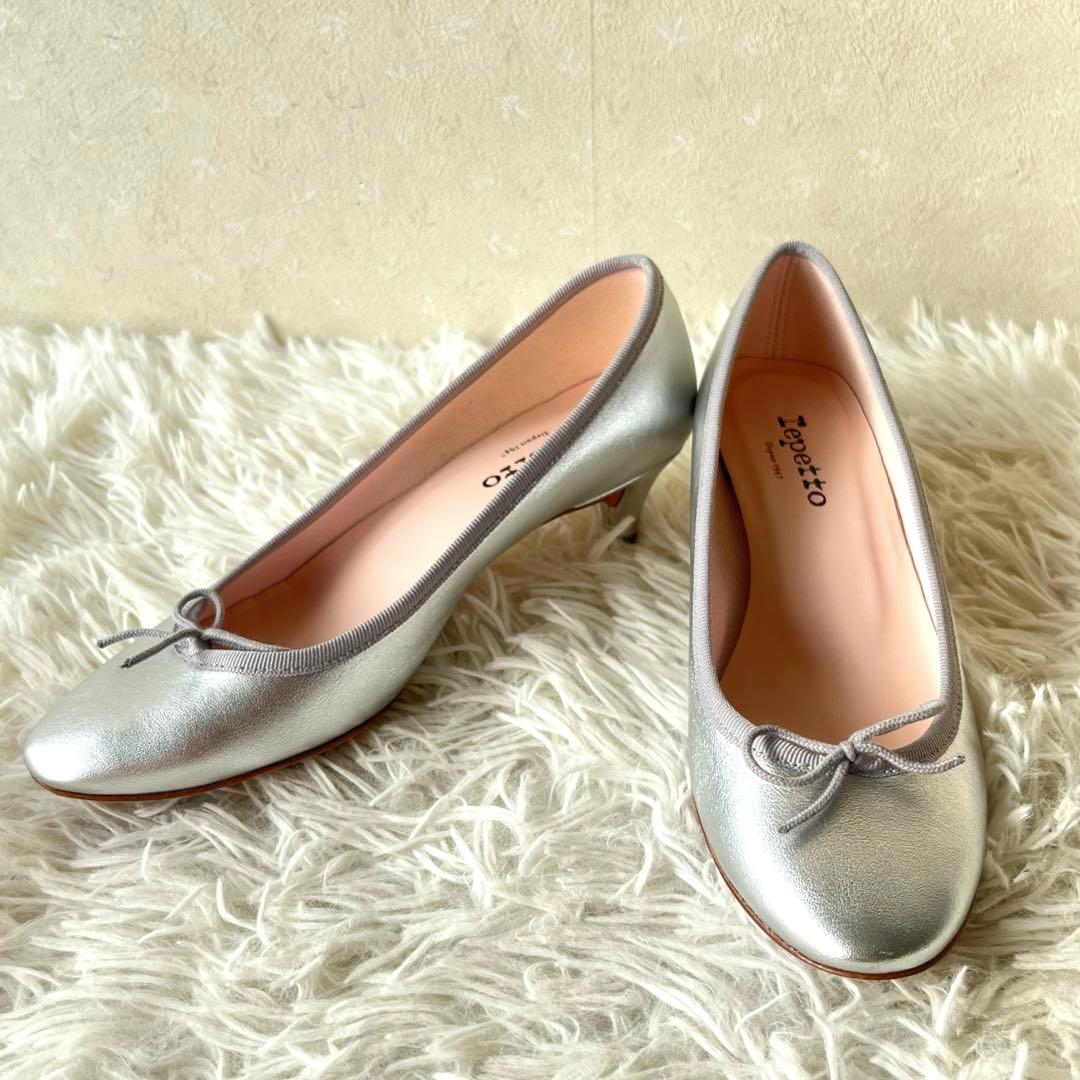 未使用級　repetto レペット パンプス バレエシューズ ヒール シルバー