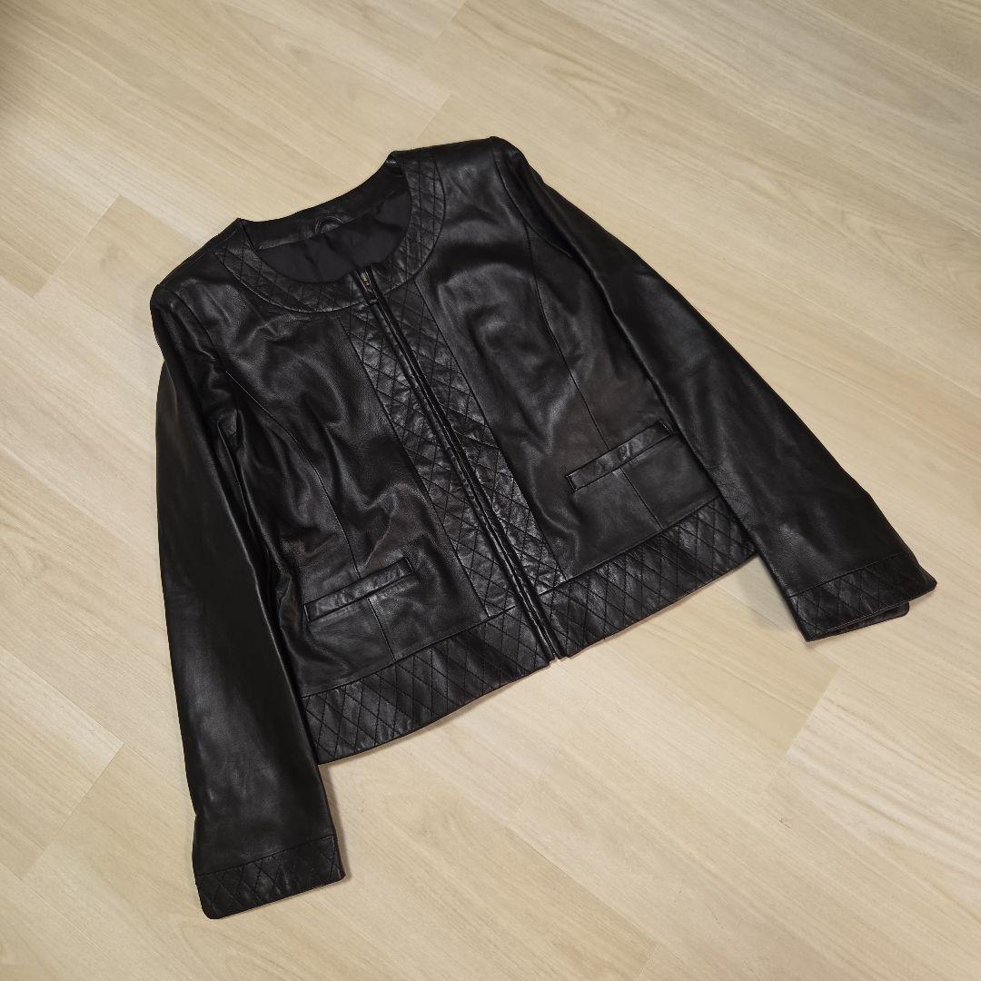 【美品】黒レザー羊革ジャケット キルティングデザイン