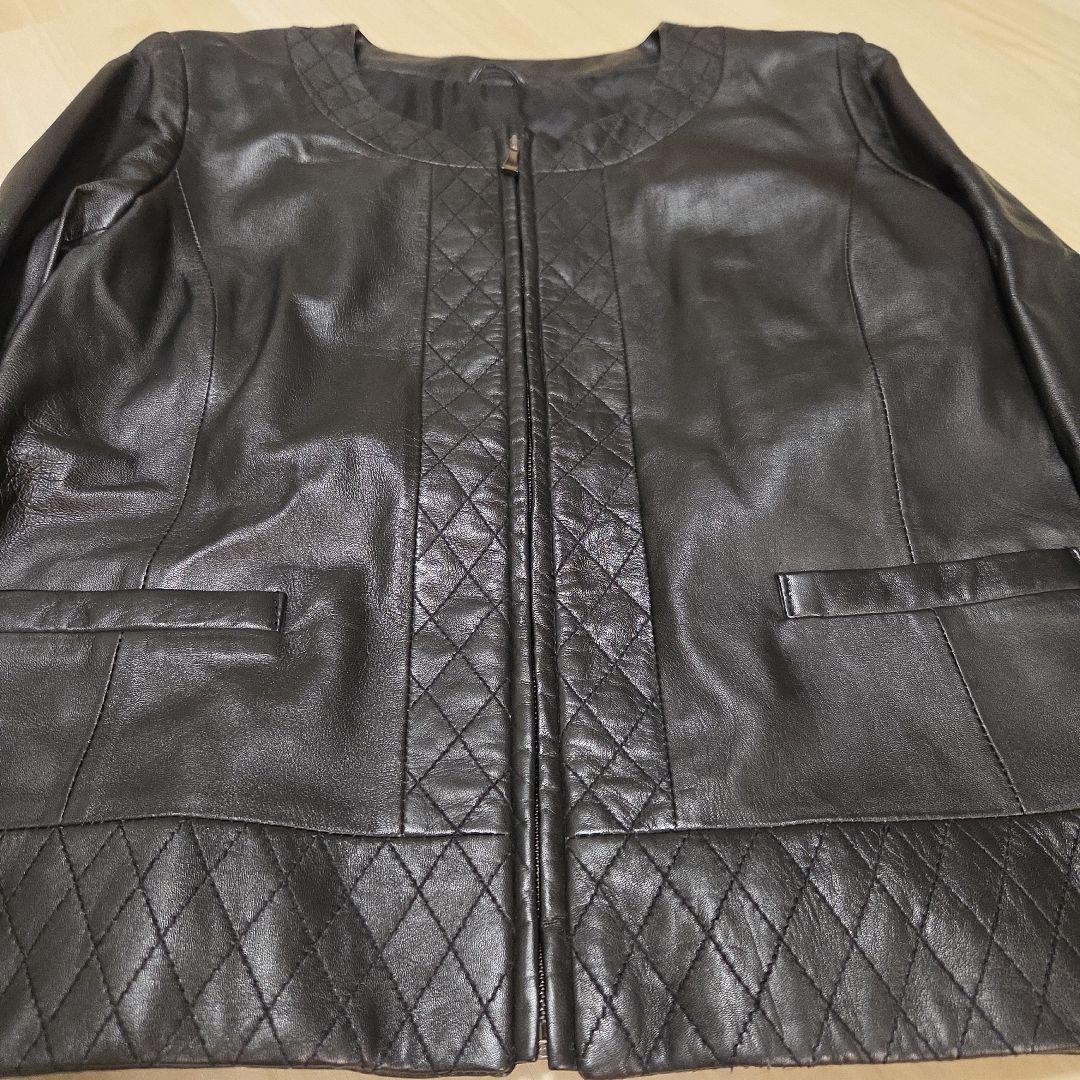 【美品】黒レザー羊革ジャケット キルティングデザイン
