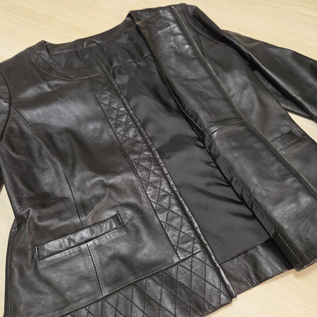 【美品】黒レザー羊革ジャケット キルティングデザイン