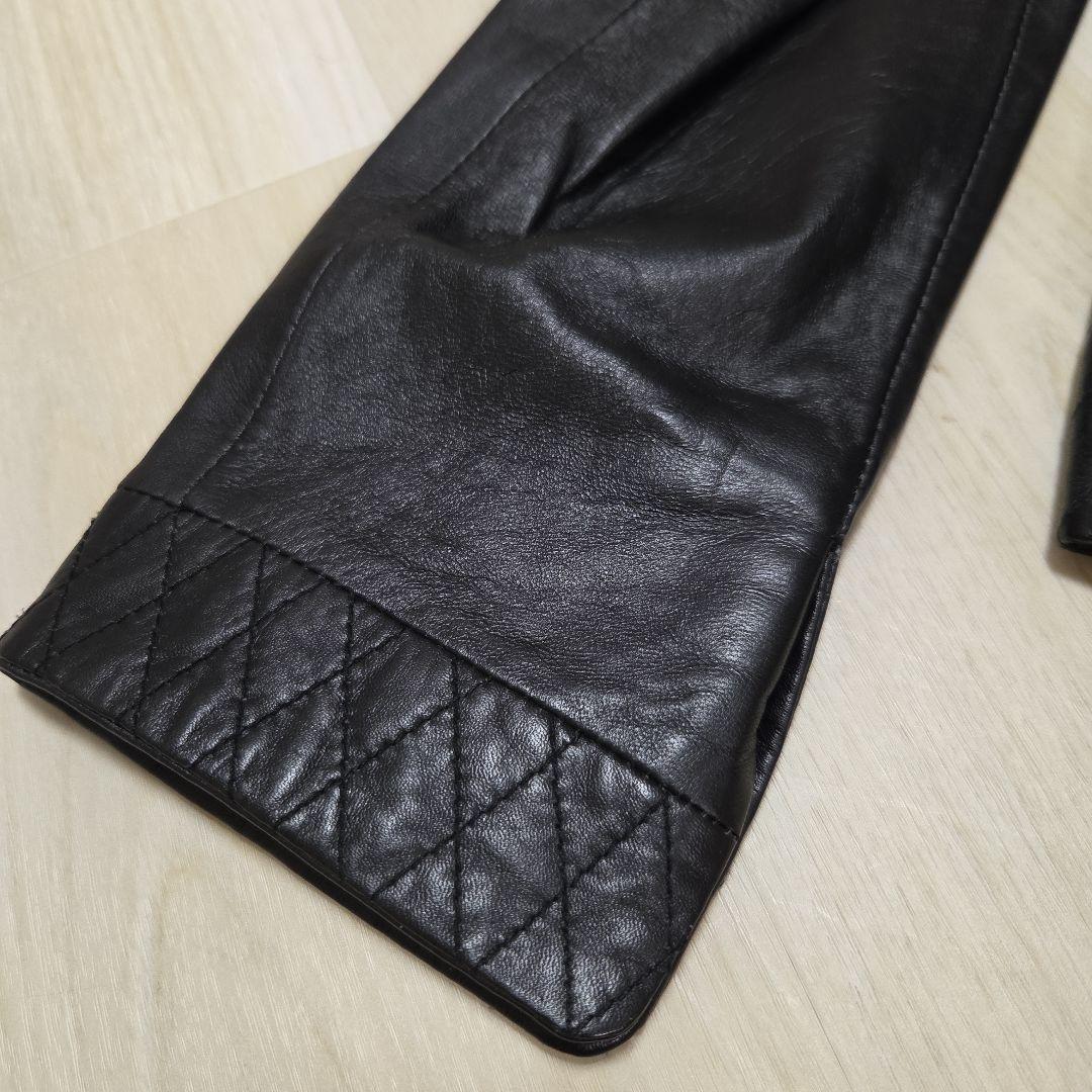 【美品】黒レザー羊革ジャケット キルティングデザイン