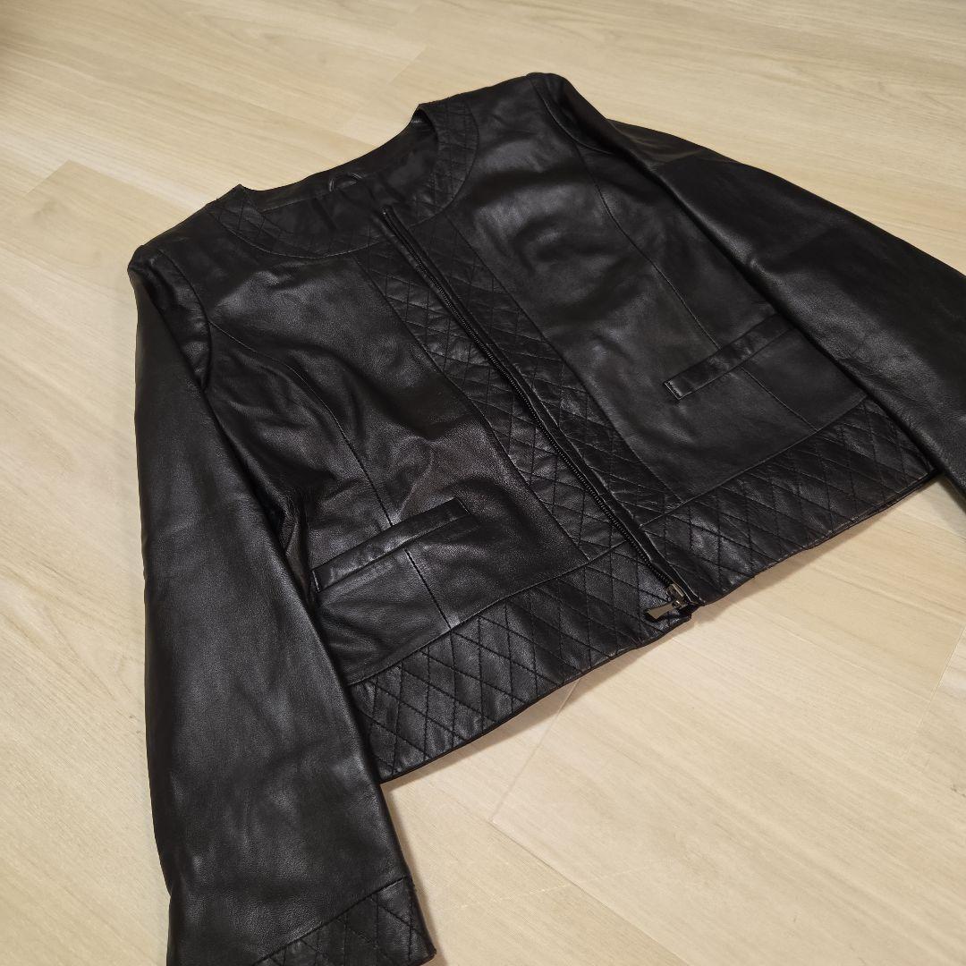 【美品】黒レザー羊革ジャケット キルティングデザイン