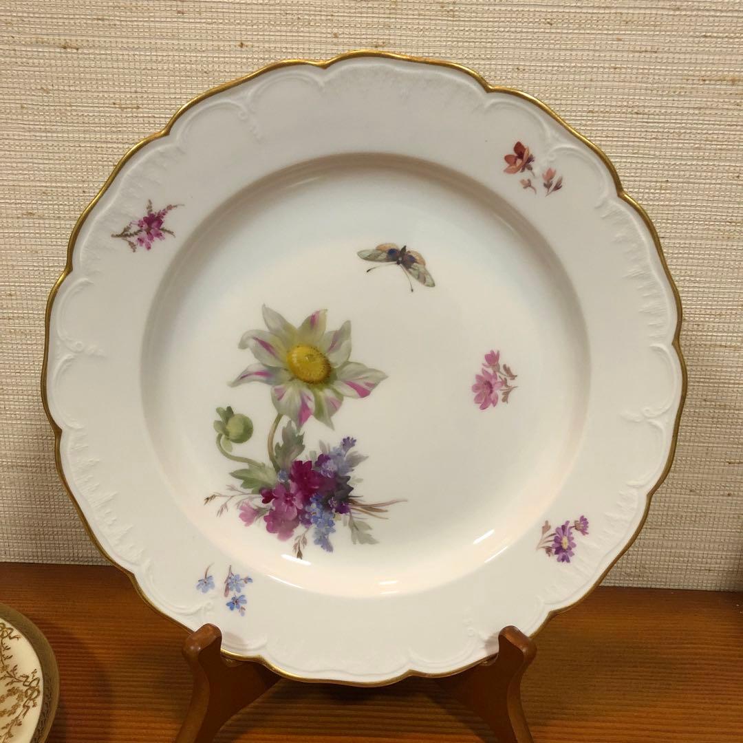 オールドKPMベルリン　印象主義様式　フラワーブーケと昆虫 プレート