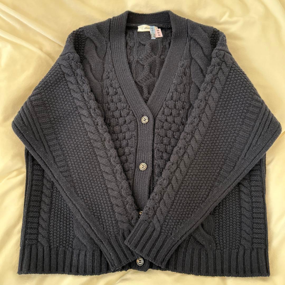 エブール　ソフトアランパターンニット　ネイビー