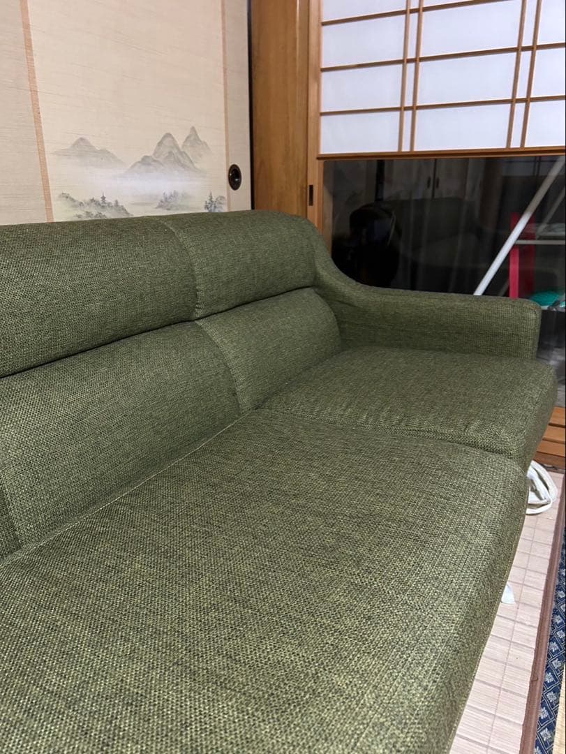 【太陽家具】【高級感】オリーブグリーン 3人掛けソファ【カバーサービス】