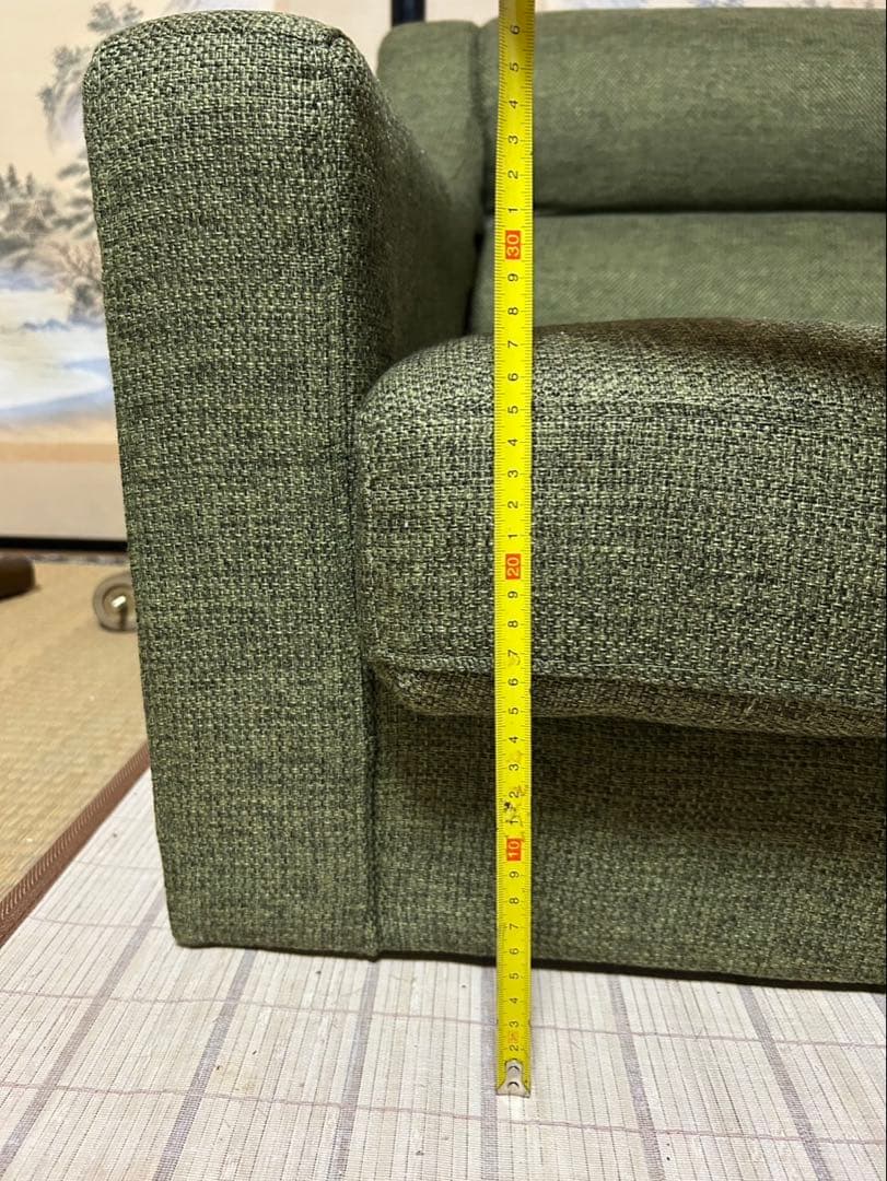 【太陽家具】【高級感】オリーブグリーン 3人掛けソファ【カバーサービス】