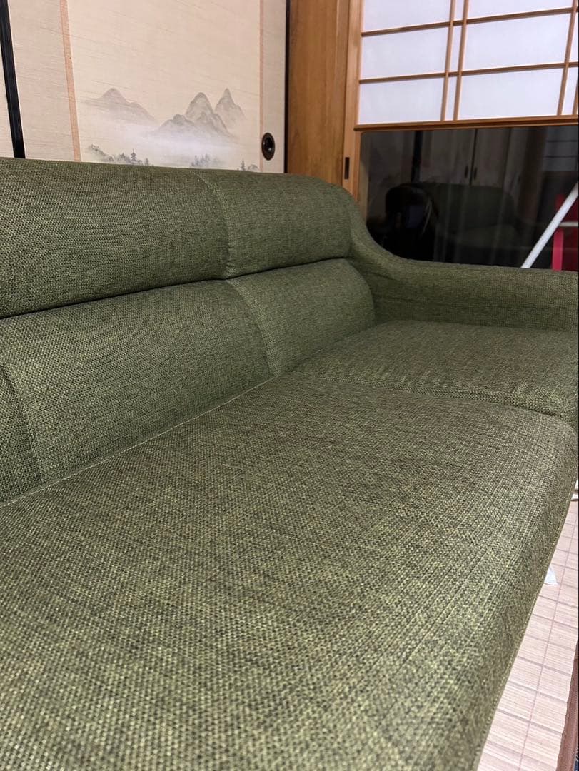 【太陽家具】【高級感】オリーブグリーン 3人掛けソファ【カバーサービス】