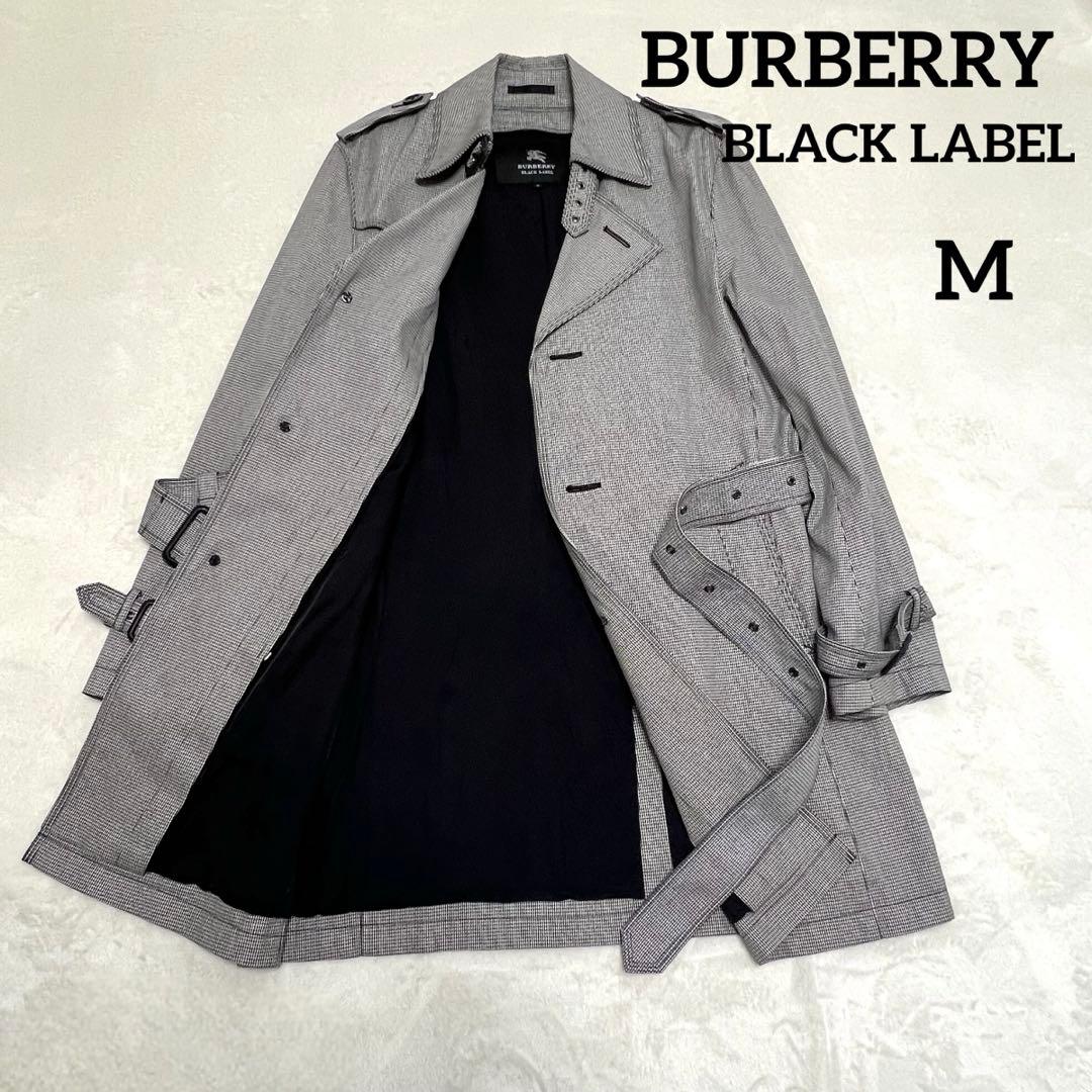 【美品✨】バーバリーブラックレーベル　トレンチコート　ロング　千鳥格子M