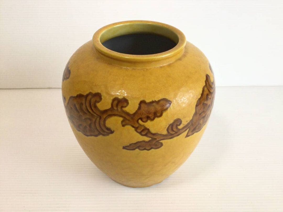 X235 九谷焼 九谷八十吉 花瓶 徳田八十吉 黄交路 現状品