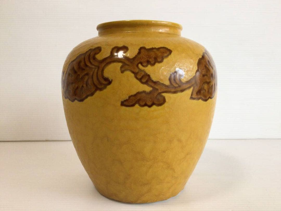 X235 九谷焼 九谷八十吉 花瓶 徳田八十吉 黄交路 現状品