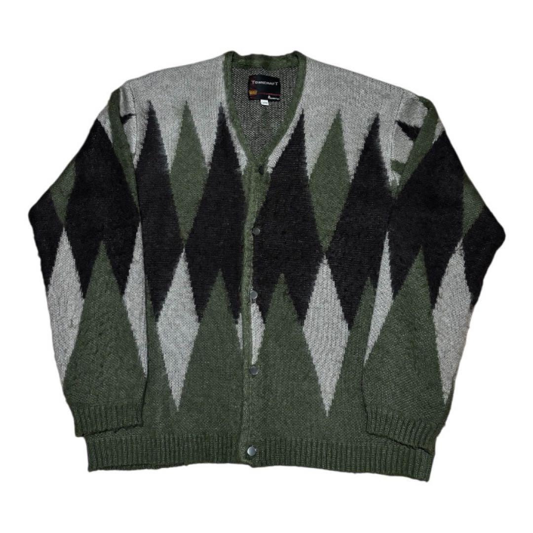 【美品】TOWNCRAFT アーガイルカーディガン　 サイズL グリーン