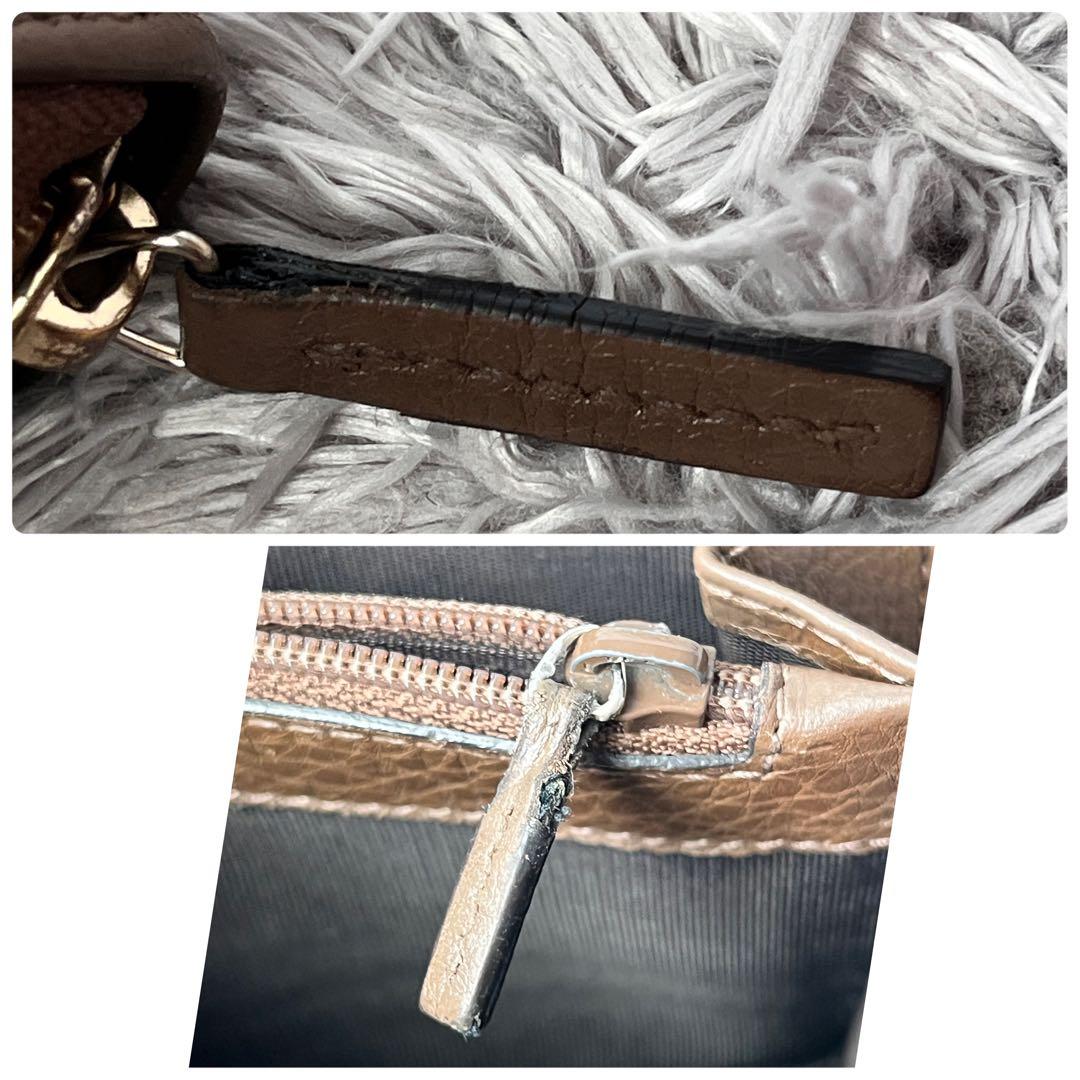 GUCCI 大容量　長財布　ラウンドファスナー　シボレザー　ブラウン　メンズ