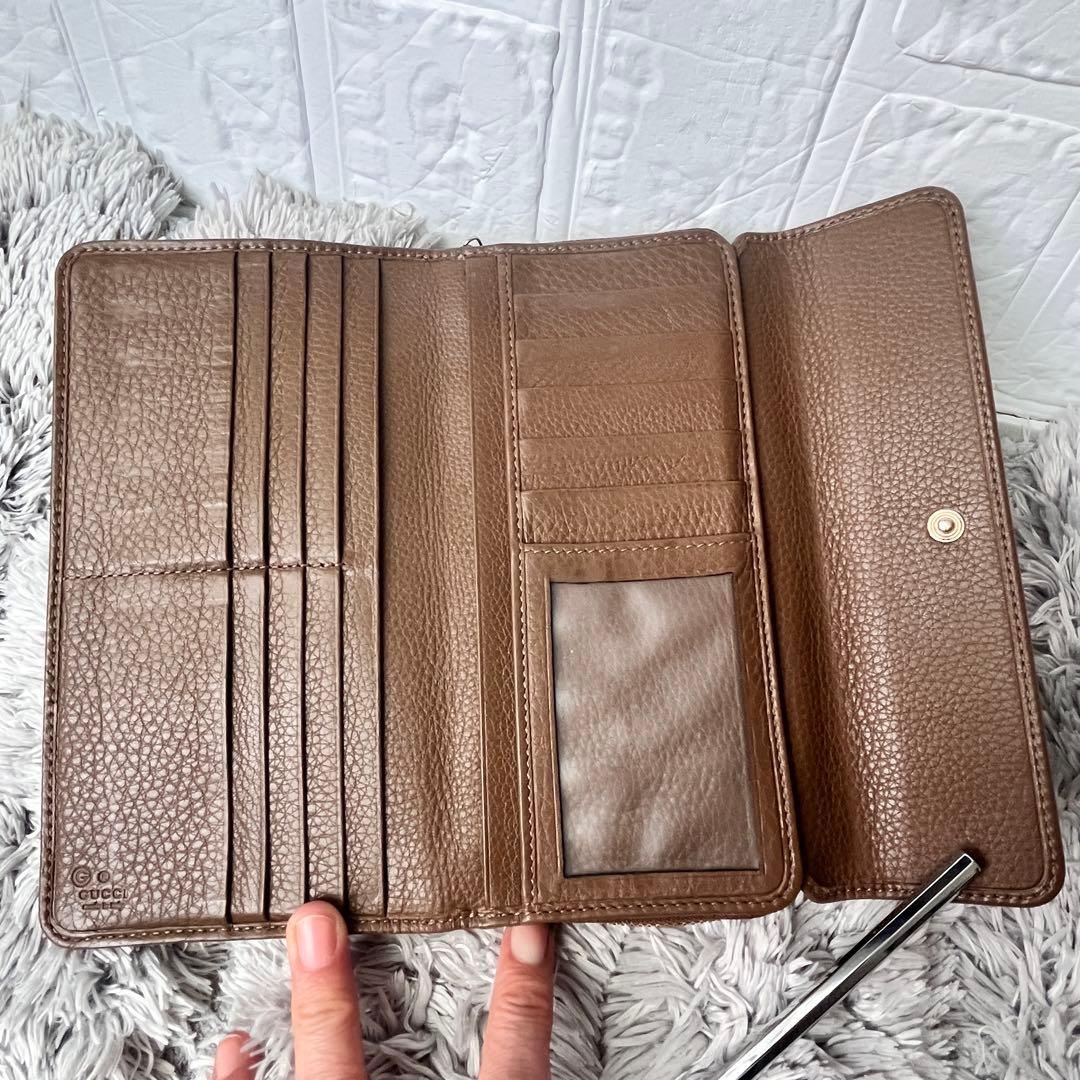 GUCCI 大容量　長財布　ラウンドファスナー　シボレザー　ブラウン　メンズ
