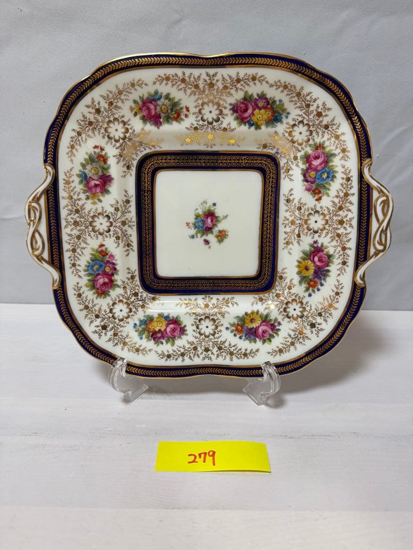 コウルドン 金彩 コバルトブルー 花柄 スクエアプレート 英国皿26cm