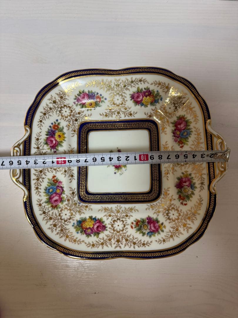 コウルドン 金彩 コバルトブルー 花柄 スクエアプレート 英国皿26cm